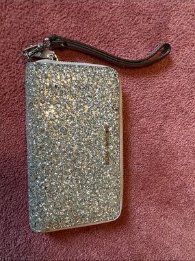 Michael Kors Silver Glitter Sequin Bling Wristlet Phone Case Wallet